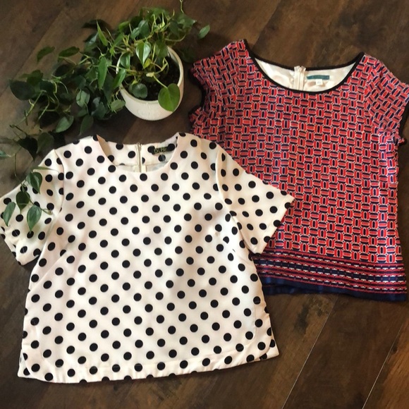 DEPRI & PIM + LARKIN SZ L lot 2 career wear dressy tops polka dots & abstract - Picture 1 of 14